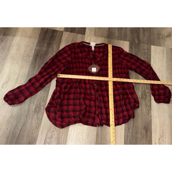 Knox Rose Womens Red Plaid Button-Down Shirt XL 100% Cotton - Picture 3 of 4